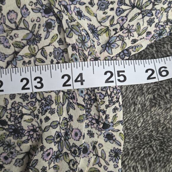 Free People Floral Blouse Blue White Long Sleeve Semi Sheer Size XL - Picture 4 of 7